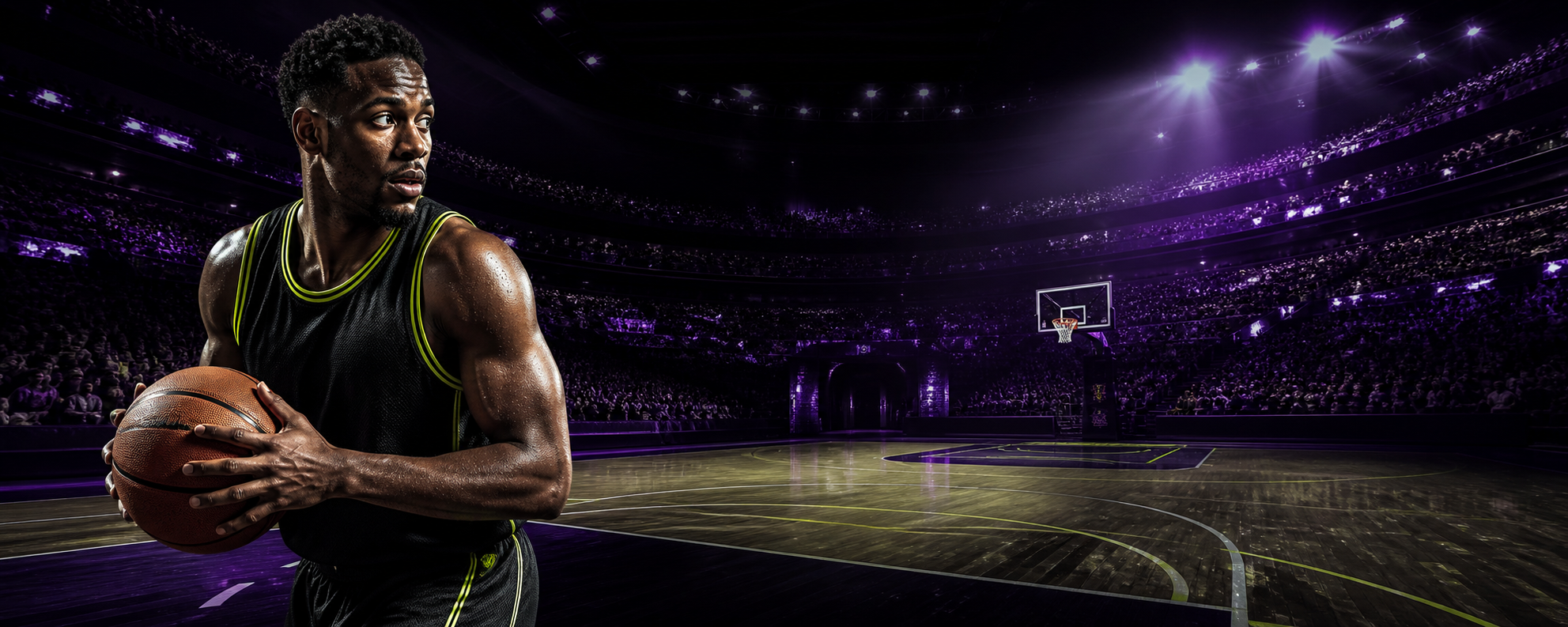 Athlete in an illuminated stadium