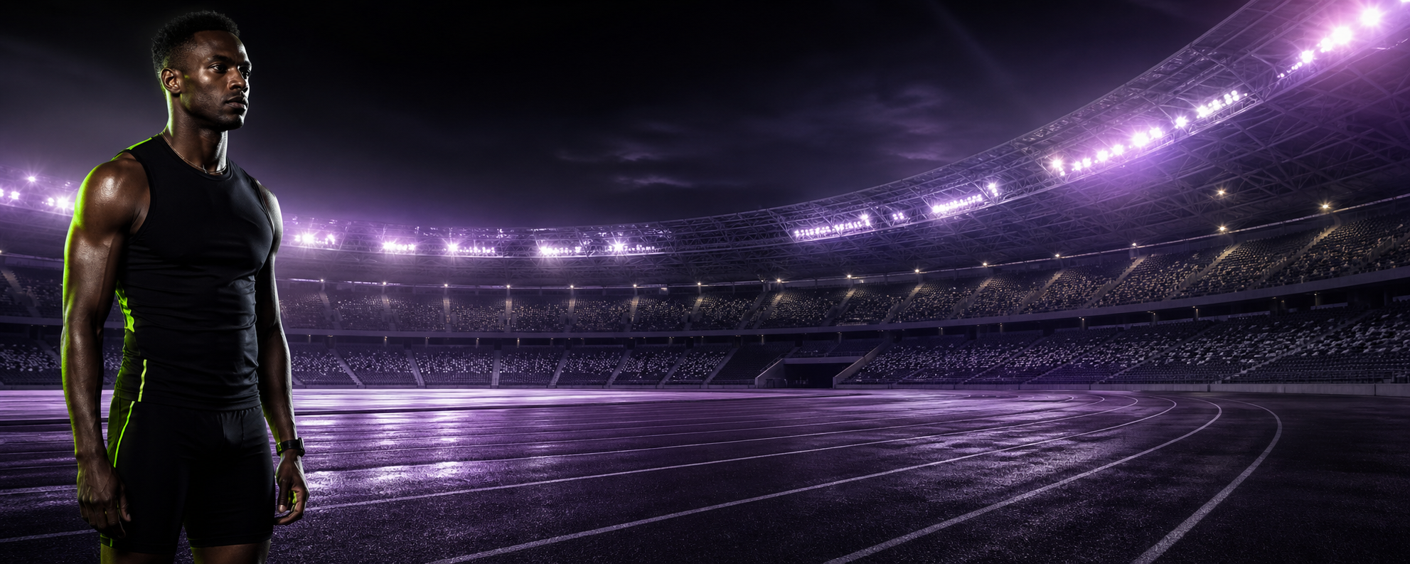 Athlete in an illuminated stadium